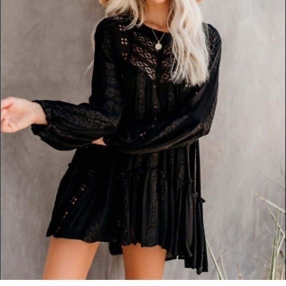 Free People black kiss kiss tunic lace long sleeve shirt xs
